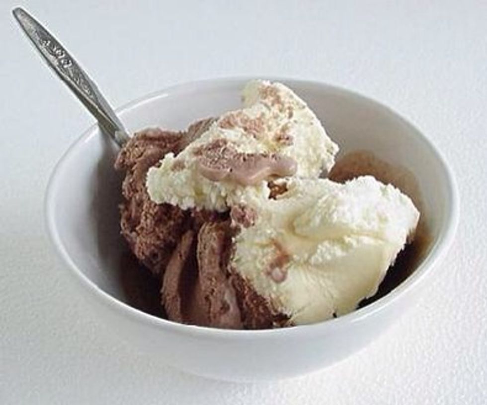 Add 3-5 spoons of either chocolate or vanilla ice cream into the blender or milkshake maker