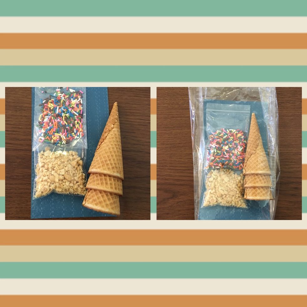 Add 3 ice cream cones and put in gift bag
