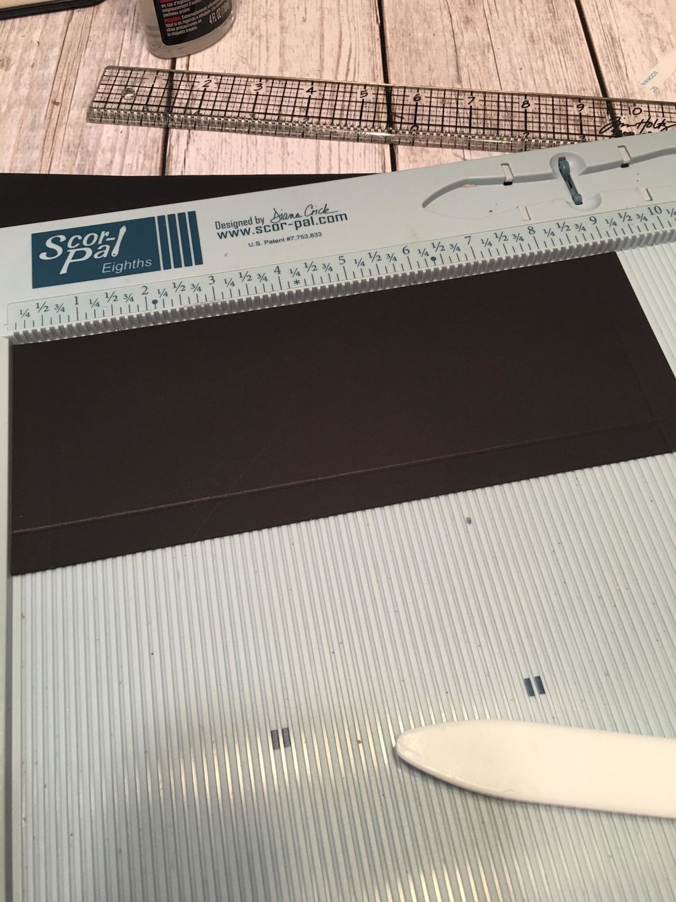 Add 3 pockets to the 2nd 8 1/2" section. for the bottom pocket: cut 1 each out of card stock 9 1/4" x 4 1/2" and score 9 1/4" side at  1/2" & 8 3/4" turn and score 4 1/2" side at 1/2"