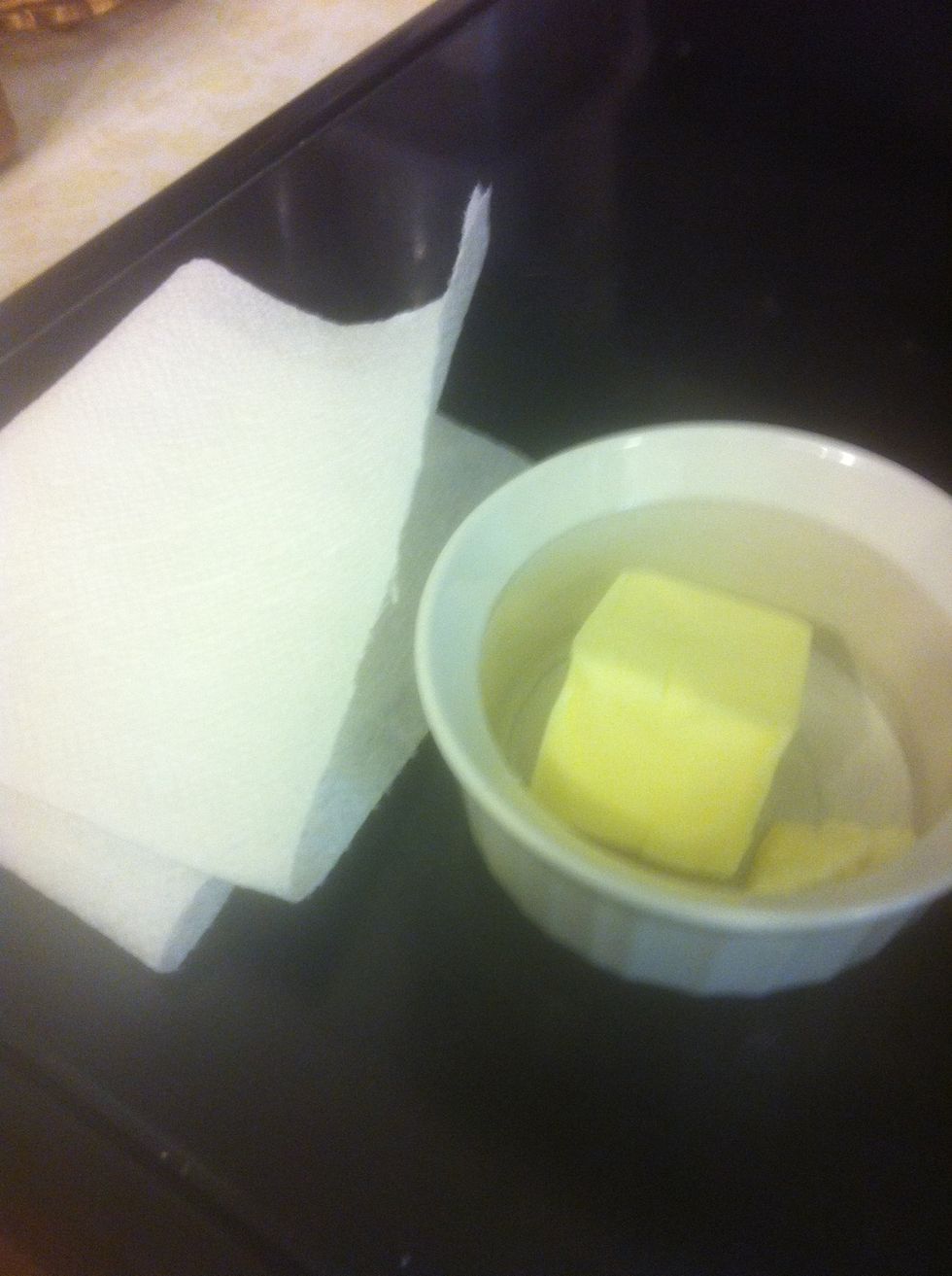 Add 3 tablespoons of butter to a microwave safe dish and cover with a paper towel. Cook for 30-60 seconds or until melted. Do not so this step until your crabs are ready.