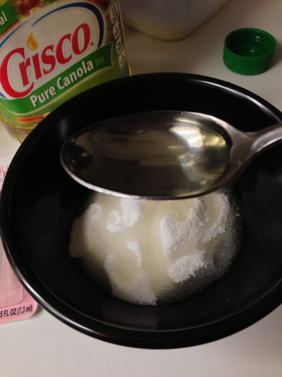 Add 3 tablespoons of oil or grapeseed oil into sugar.