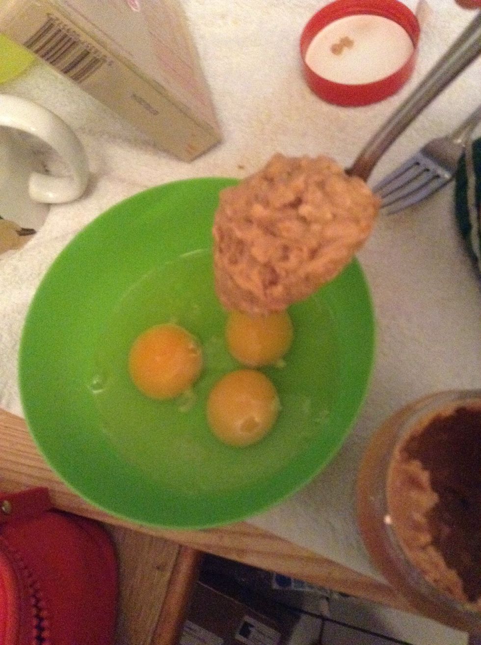 Add 3 TableSpoons of PB...I like crunchy, but smooth does the job too...It will give the omelette texture, taste and smoothness...It tastes like a guilt-free pancake and fills you up all morning!