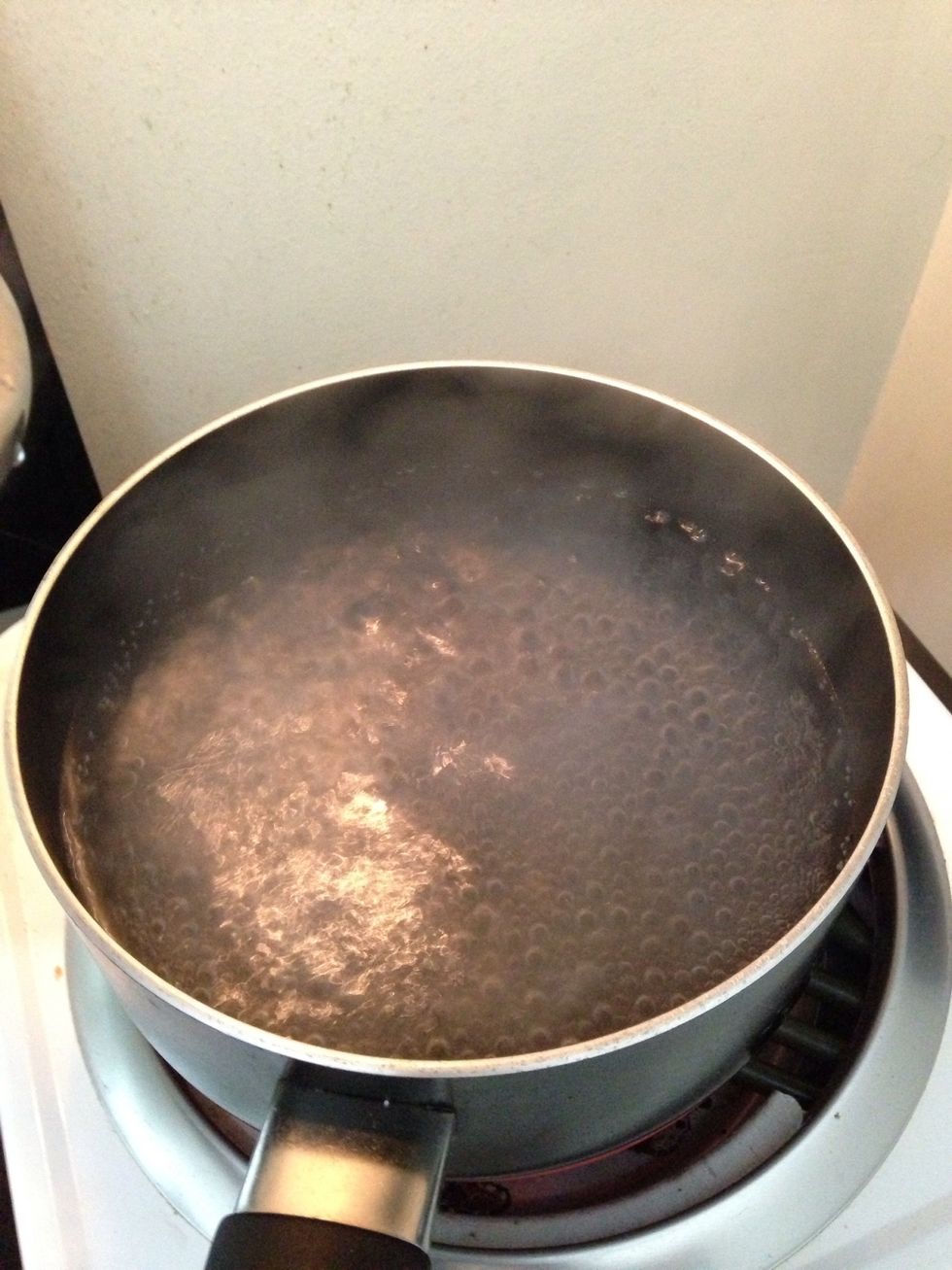 Add 3 tablespoons of salt to s pot full of water and bring to a boil