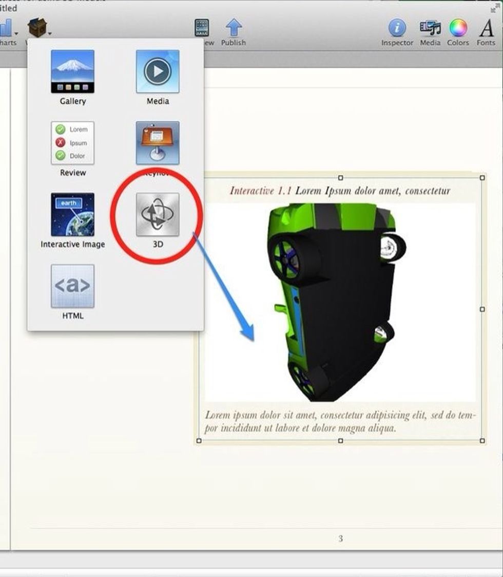 Add 3D content by dragging the 3d widget to your page. You can only add collada files or .dae files. You can find some in the Google Sketchup library.