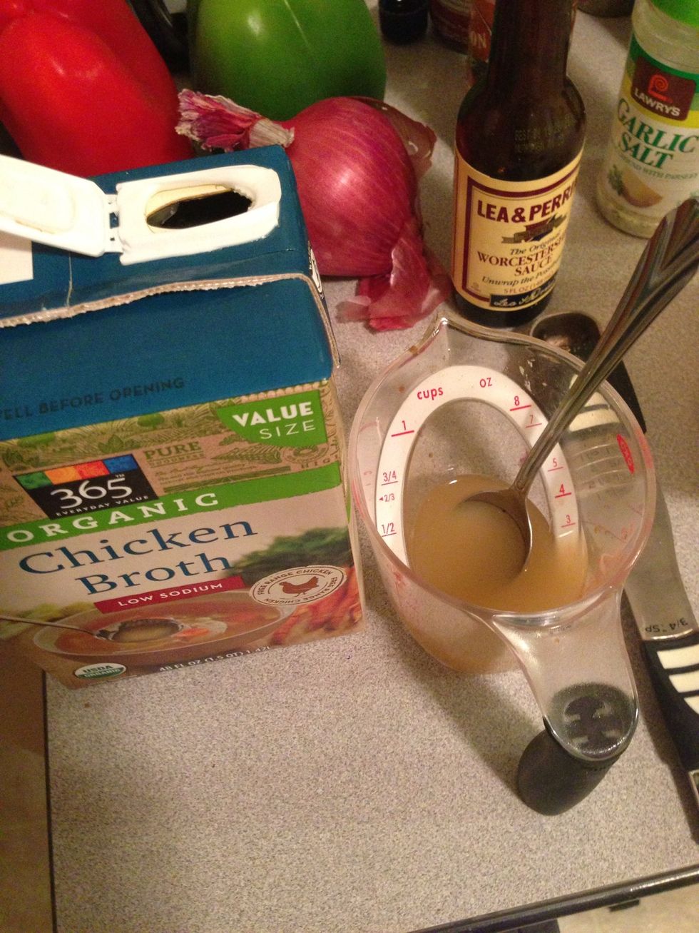 Add 3oz of chicken broth to the mixture.