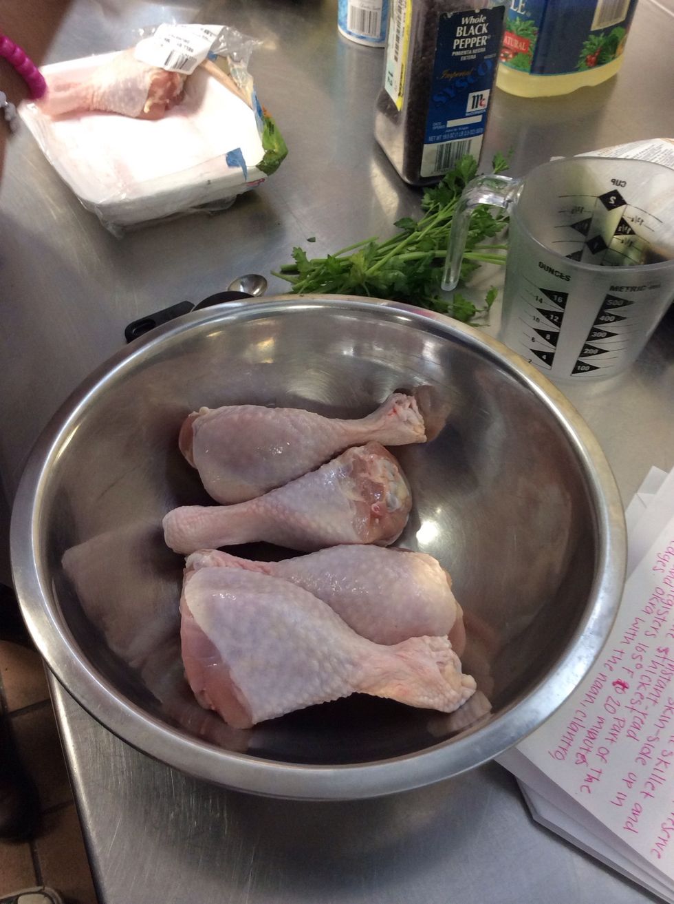 Add 4 chicken legs to bowl