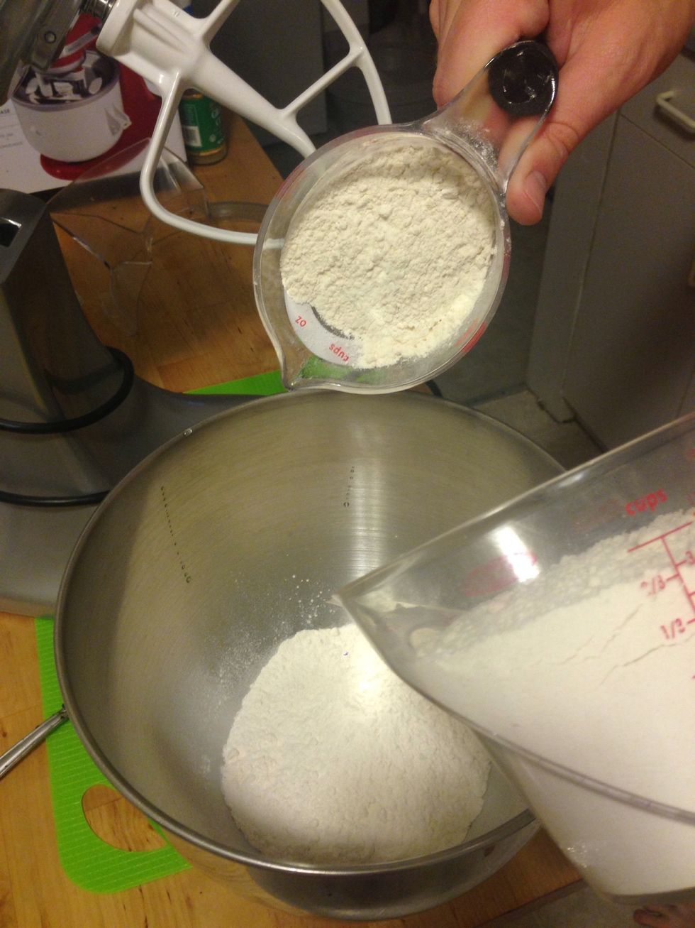 Add 4 cups of all purpose flour to the kitchen aid mixer.