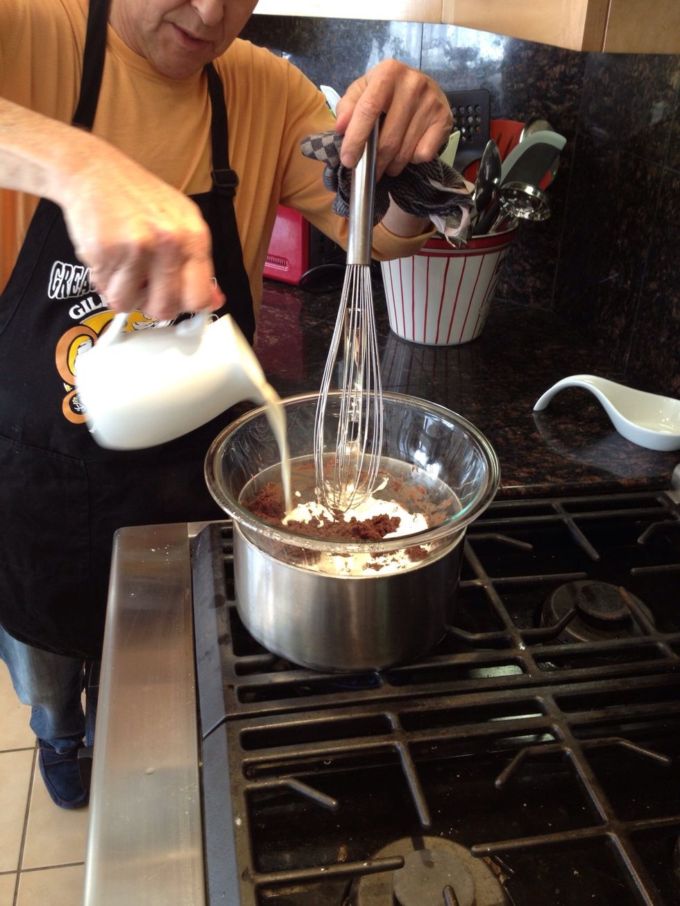 Add 4 ounces of milk, and whisk into a smooth chocolate sauce.