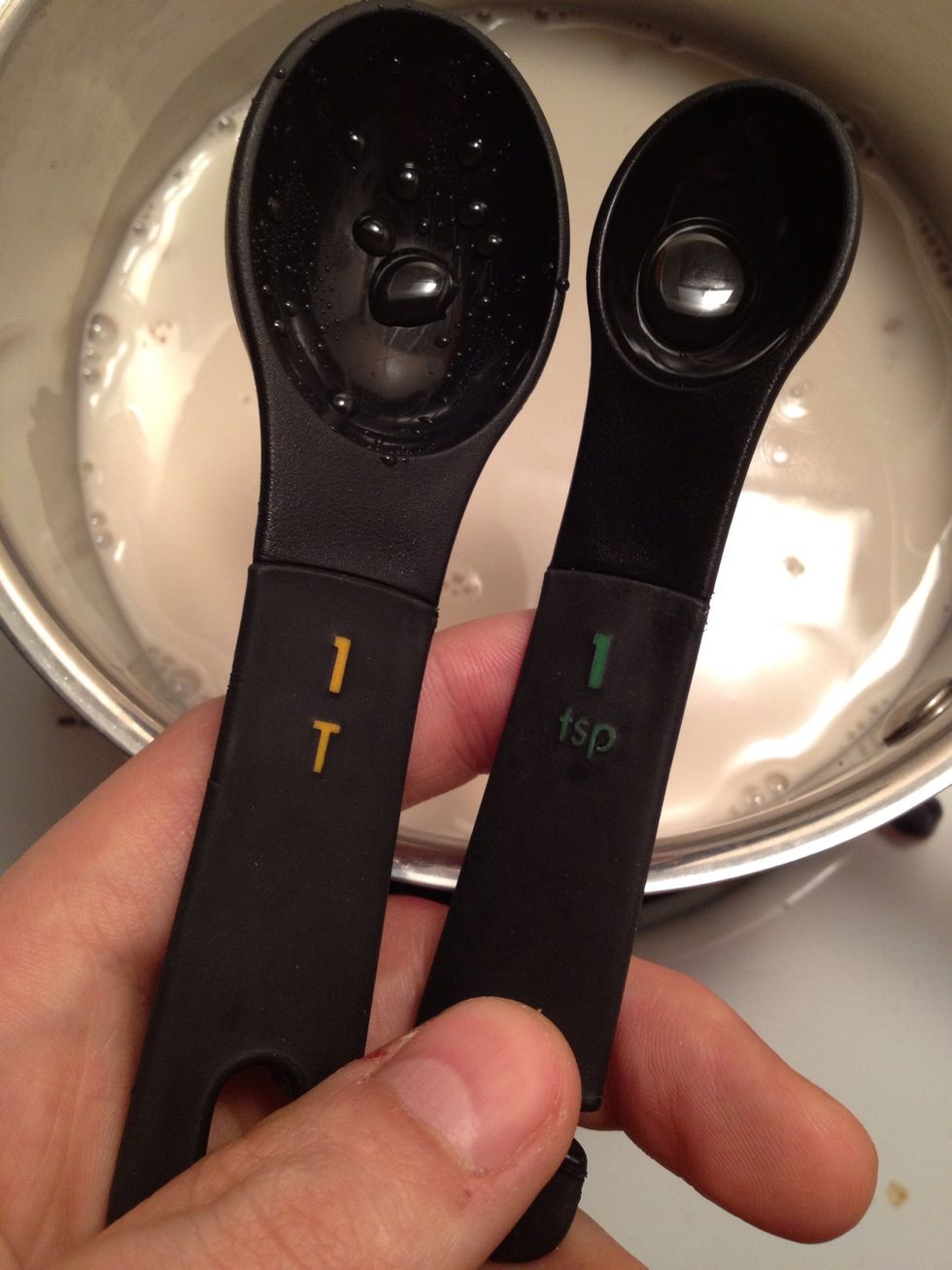 Add 4 Tablespoons and 1 Teaspoon to the pan.