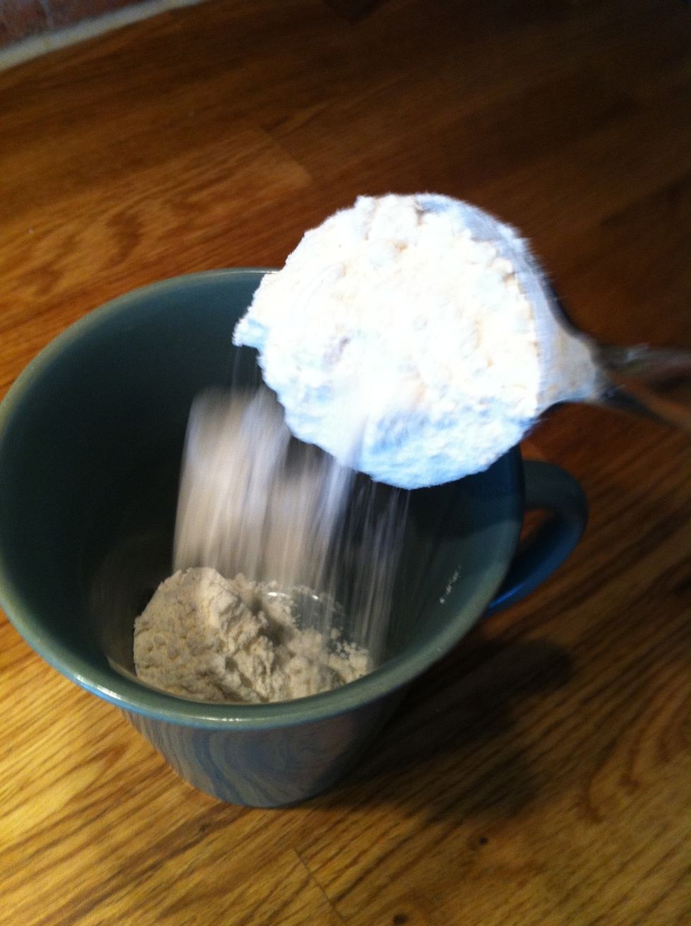 Add 4 tablespoons of flour :) (2 if you doing the half) NOTE: Im going to add some baking powder, But i dont know if you can change it to self rising flour. Ive never tried. Put a comment if you tried