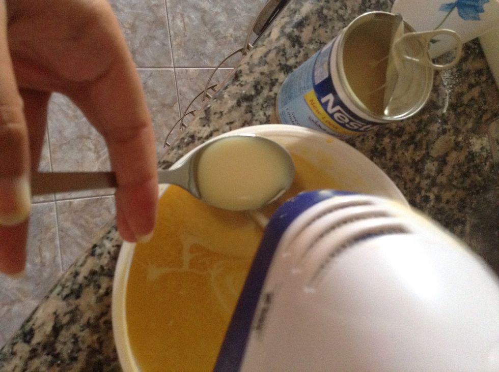 Add 4 tbsp of condense milk and beat well