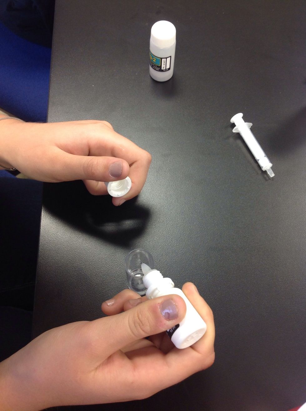 Add 5 drops of Mg-1 to the vile with the tank water. Swirl it together.