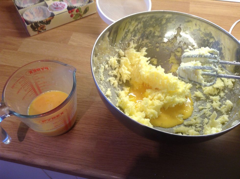 Add 5 eggs gradually whilst mixing.