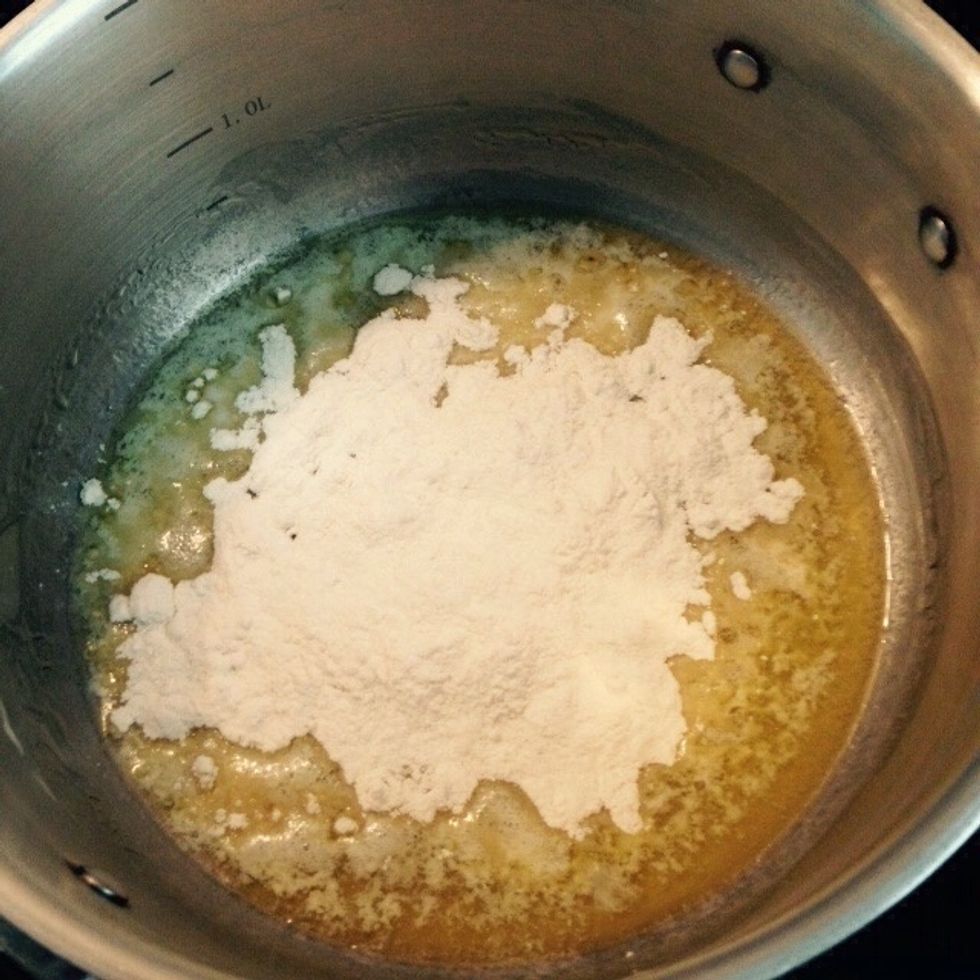 Add 50g of flour once the butter is melted