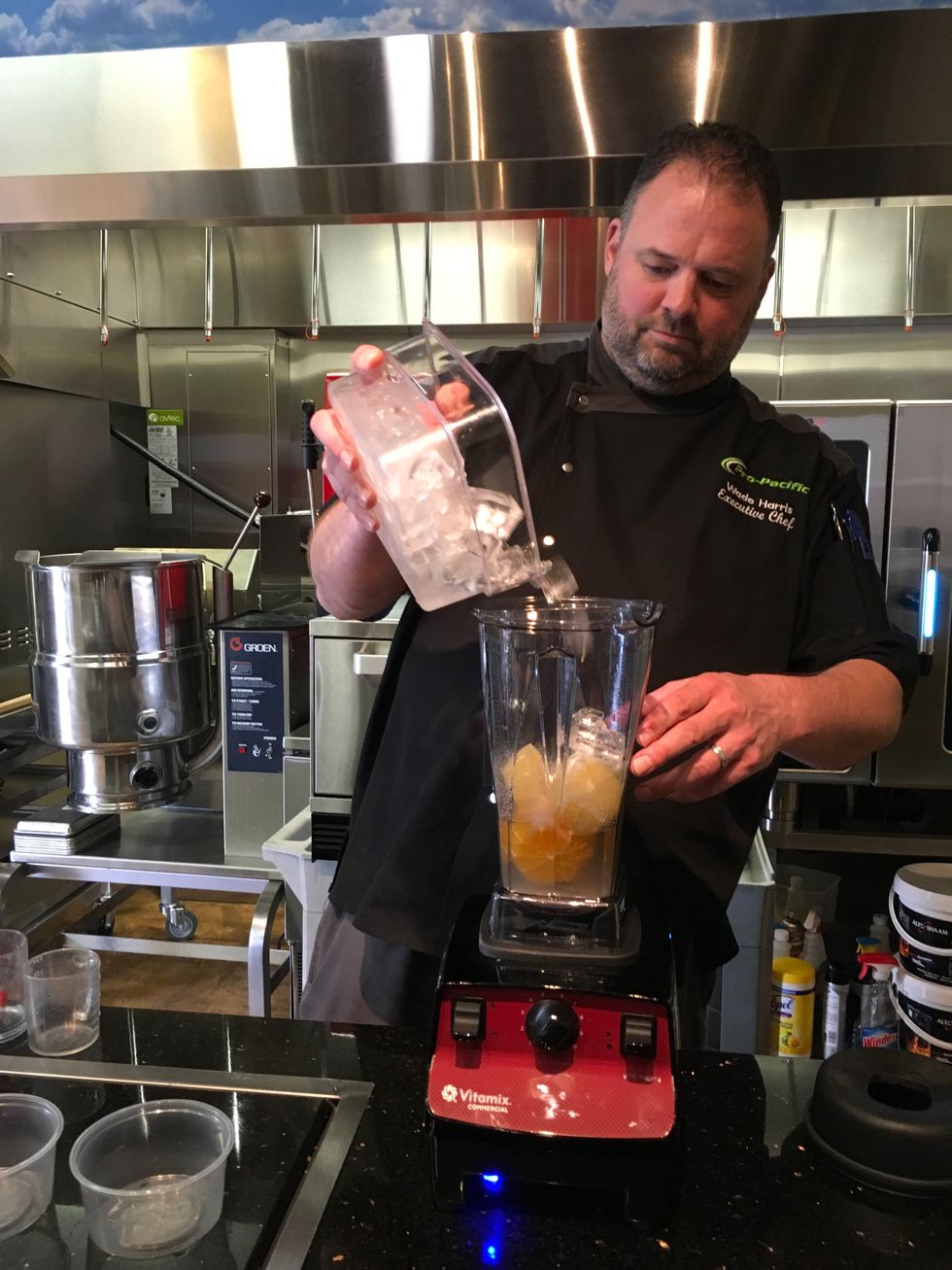 Add 6 cups of ice to the container.