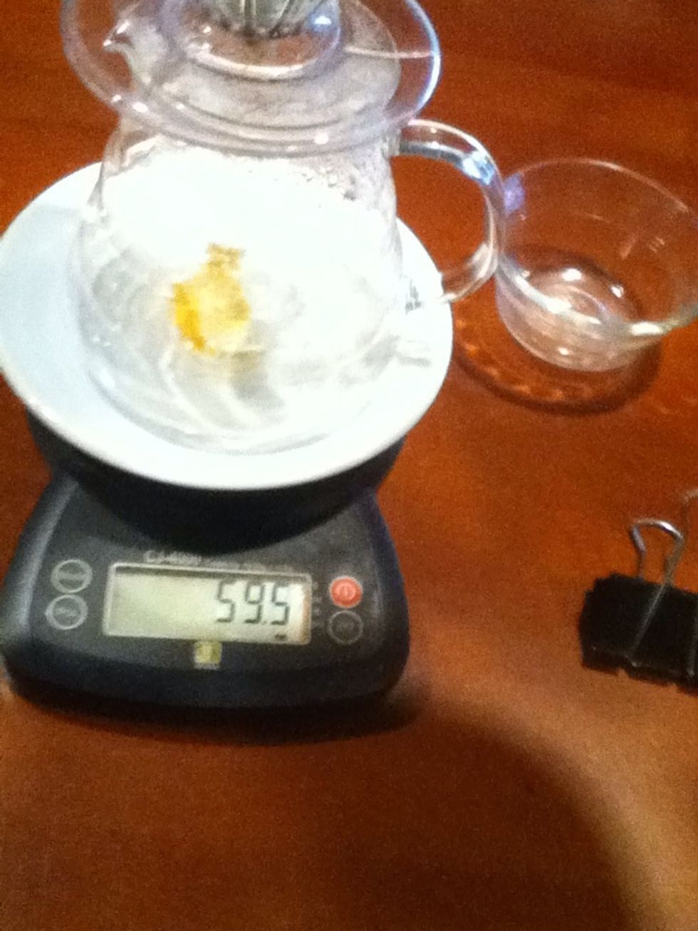 Add 60grams of water just short of boiling.