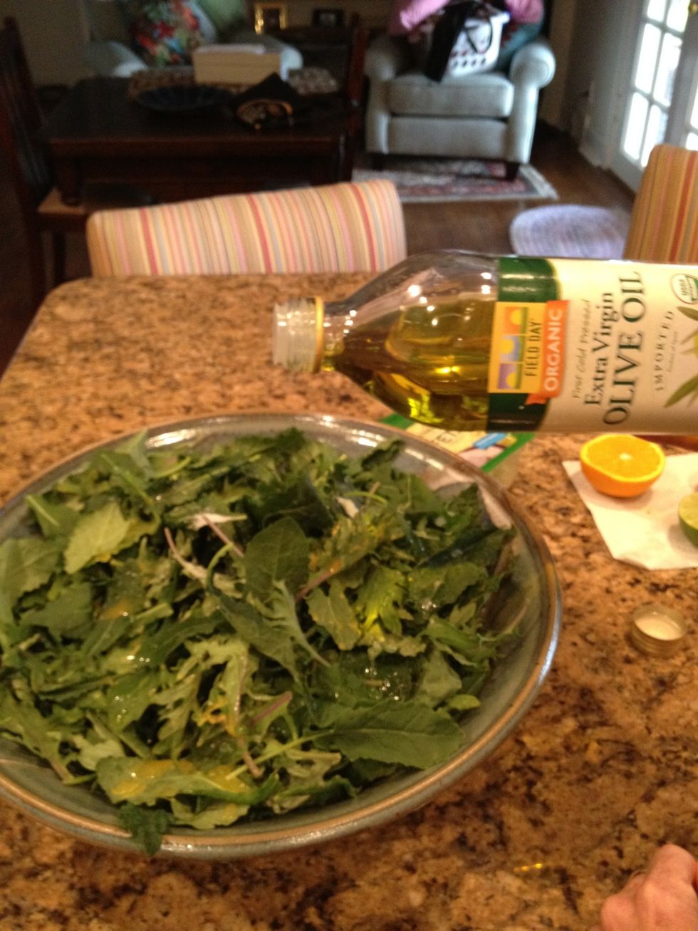 Add a 3 second drizzle of extra virgin olive oil.