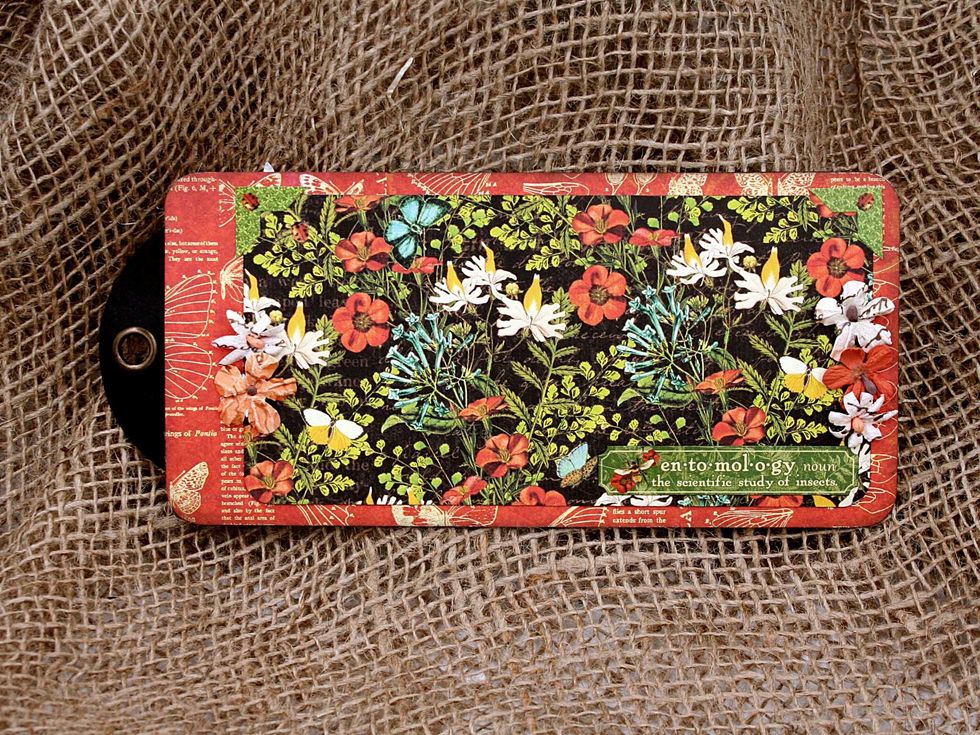 Add a 6 3/4" x 3 3/8" layer to the next tag and embellish with a stickers and small flowers.