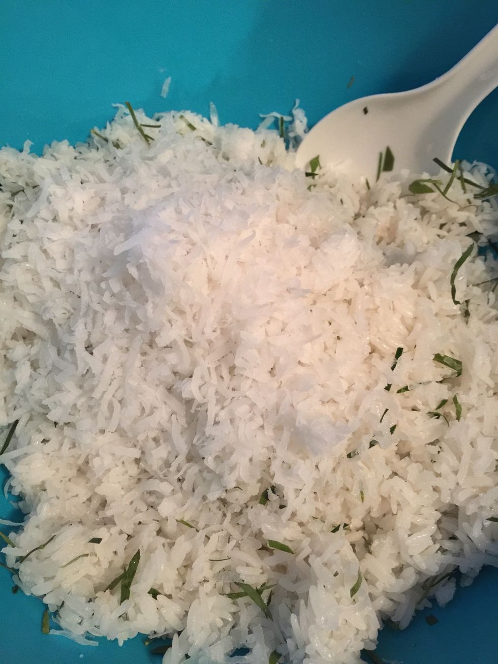 Add a bag of coconut flakes. Mix in.