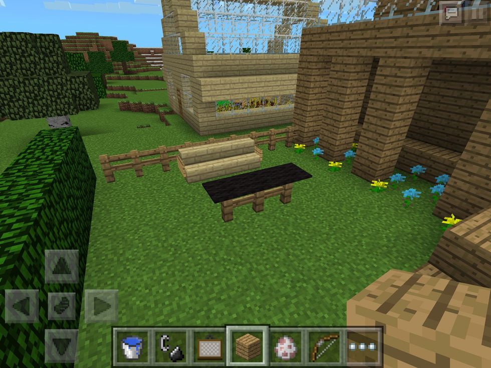 Add a bench and table.....what ever carpet you would like.....same with the carpet in the house... Add posts on the front of the house for detail......it looks like the patio is being supported.