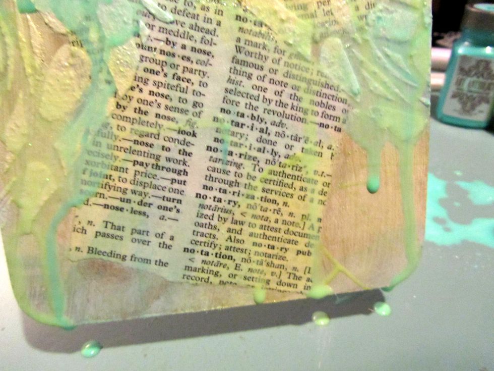 Add a bit more water to the paint and brush on in puddles and lift clipboard so the paint will run.