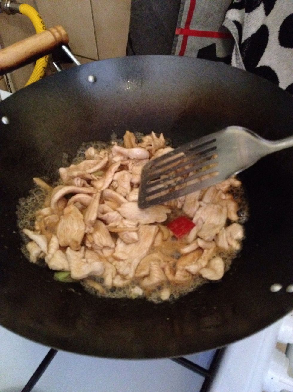 Add a bit warm water (it should be warm water or spoiled water,for keep chicken soft )