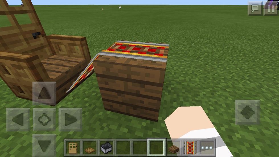 Add a block one block away from the chair and add two rails