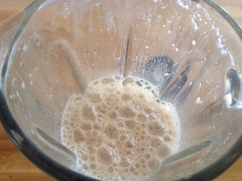 Add a cup of ice and 1/2 cup of water and blend. It looks like it has milk in but this is just the froth