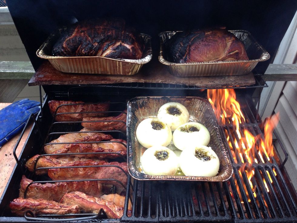 Add a dollop of base or maybe a tablespoon or so of bouillon into onion with some minced garlic and rosemary, top off with olive oil. Place in pan and slow roast at 225 degrees for 3-4 hours.