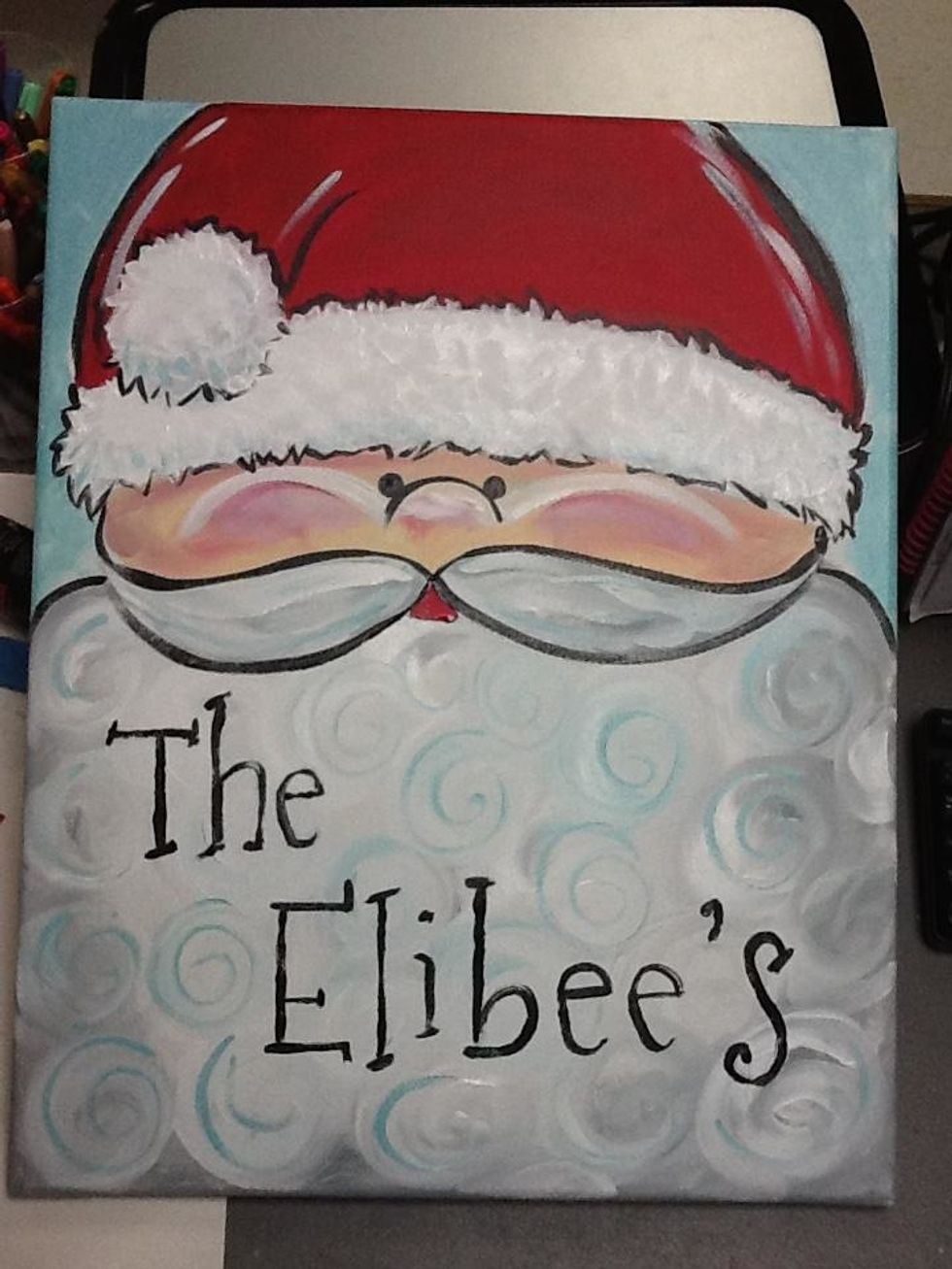 Add a family name for your Holiday Decor, or to give as a gift. When the painting is dry, use chalk to write the words, then use the small round tip brush to paint the name.