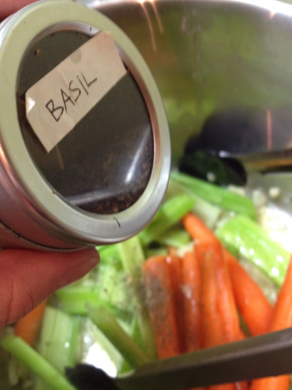 Add a few pinches of basil to the pot...if you have fresh basil, chop it up!