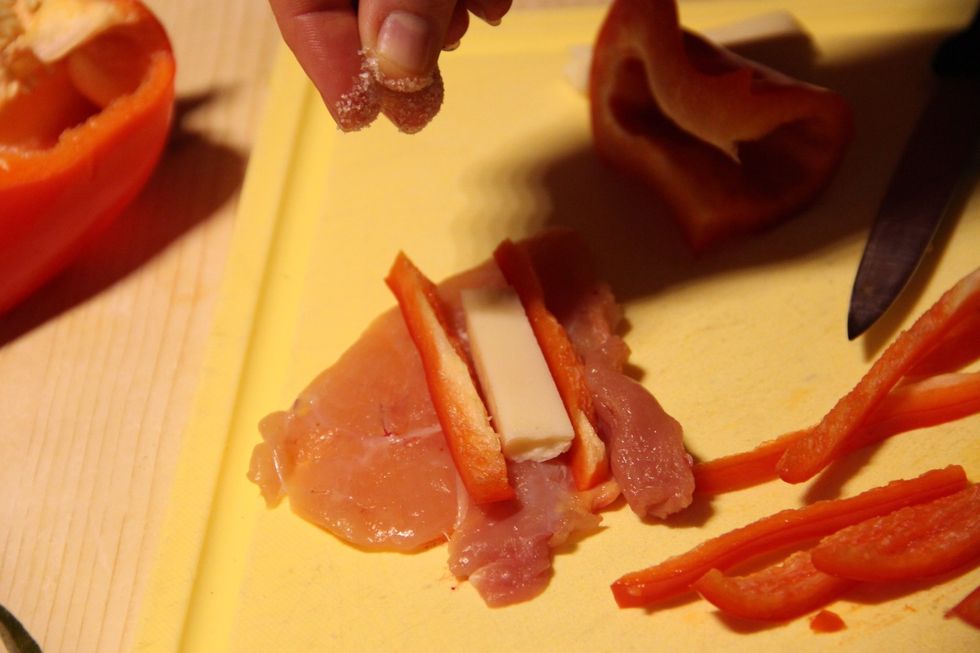 Add a few slices of red peppers...pinch of salt