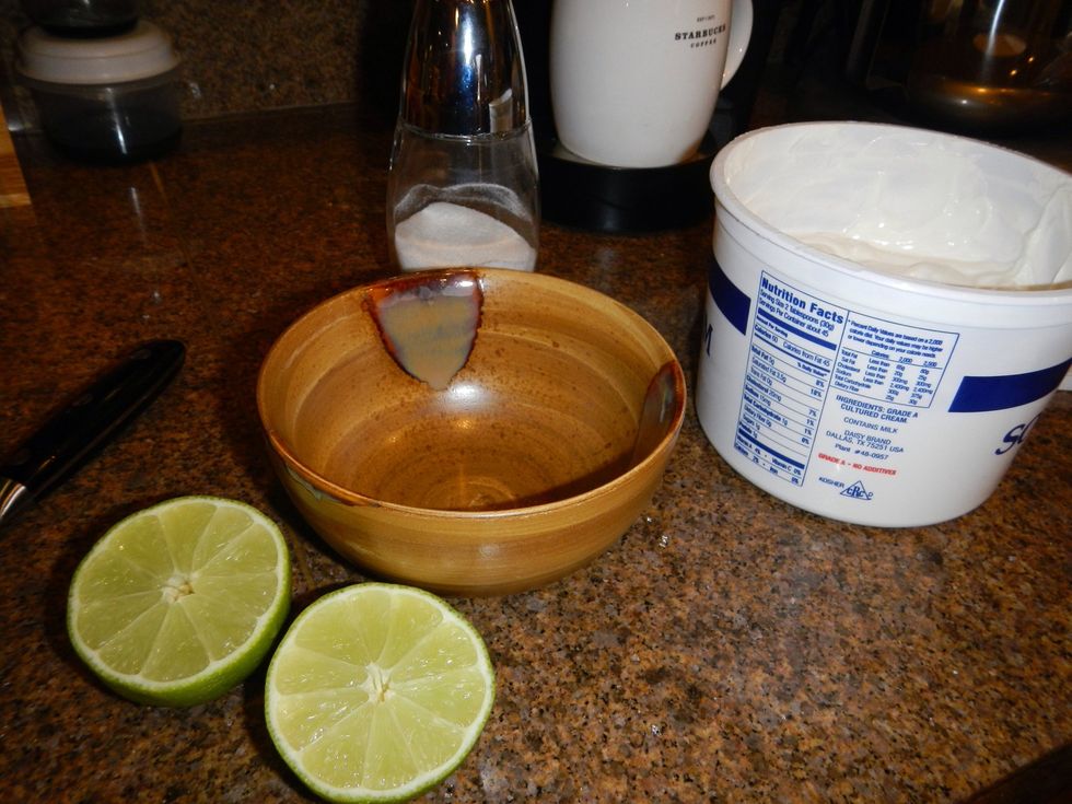 Add a few spoonfuls of sour cream, a tablespoon of sugar and a the juice of half a lime. Stir to combine.