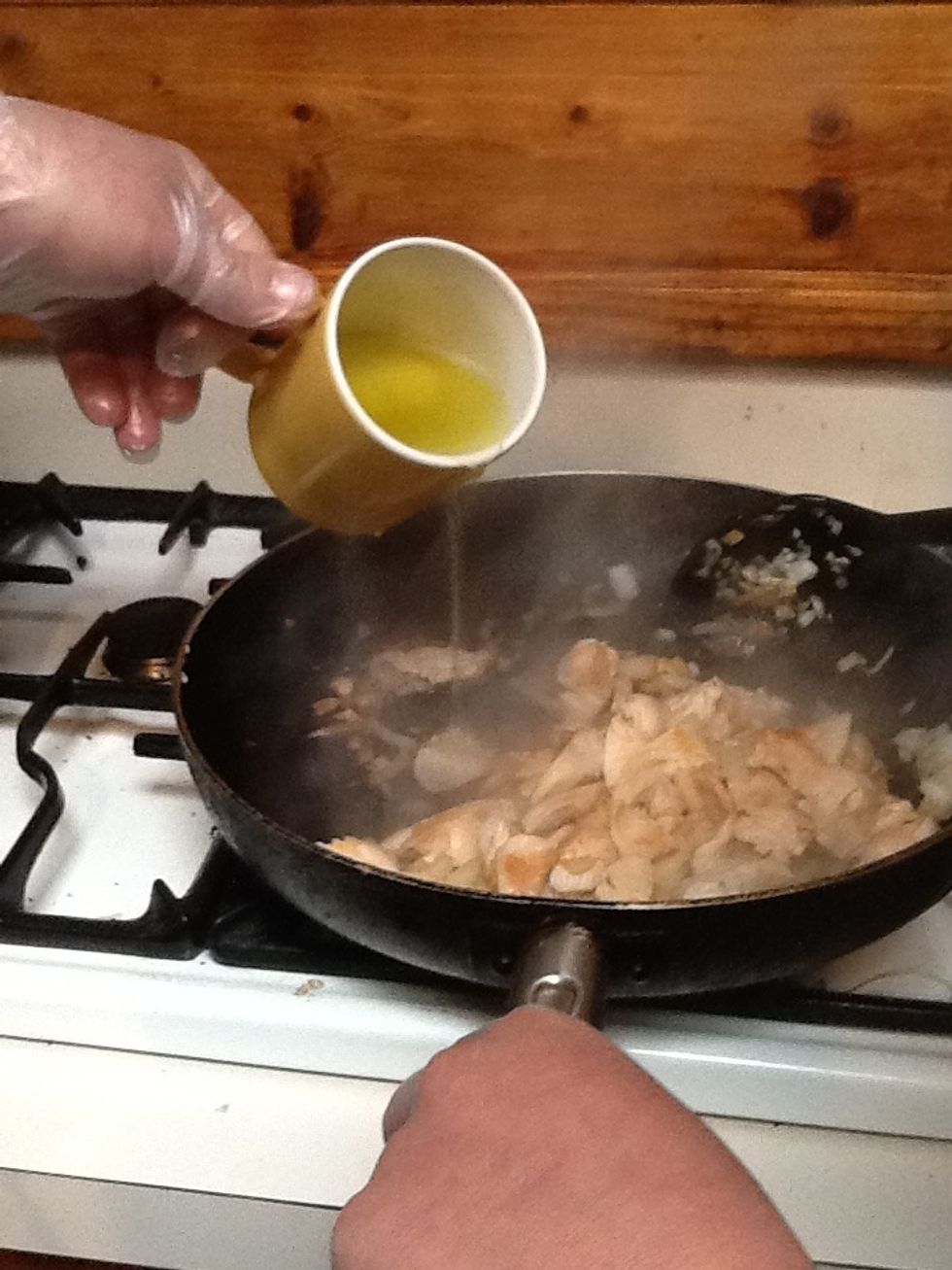 Add a half cup of chicken stock.