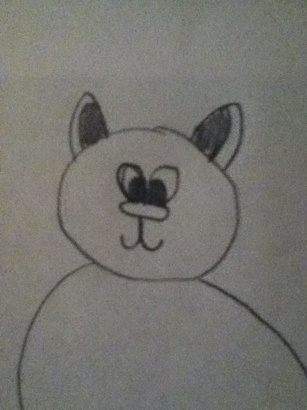 Add a half heart shape for the eyes and also add a quarter heart shape for the inside of the ears then shade it in.