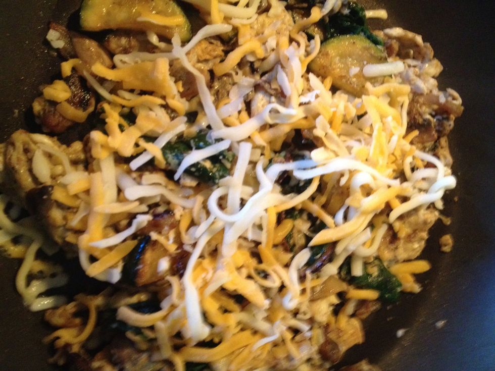 Add a handful of cheese!! (I love cheese) I used a mozzarella/cheddar mix. Do not stir it up!