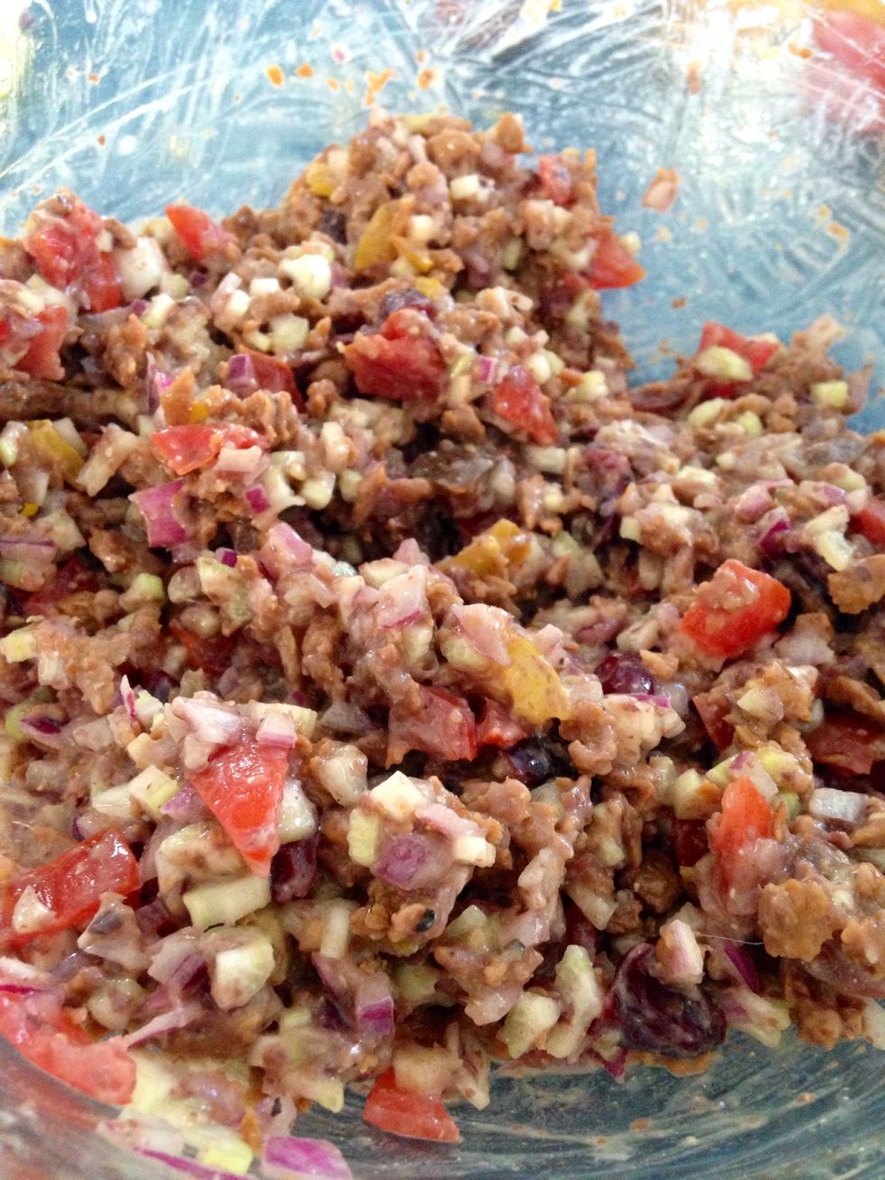 Add a handful of craisins if you like that sweet and savory flavor! Mix.