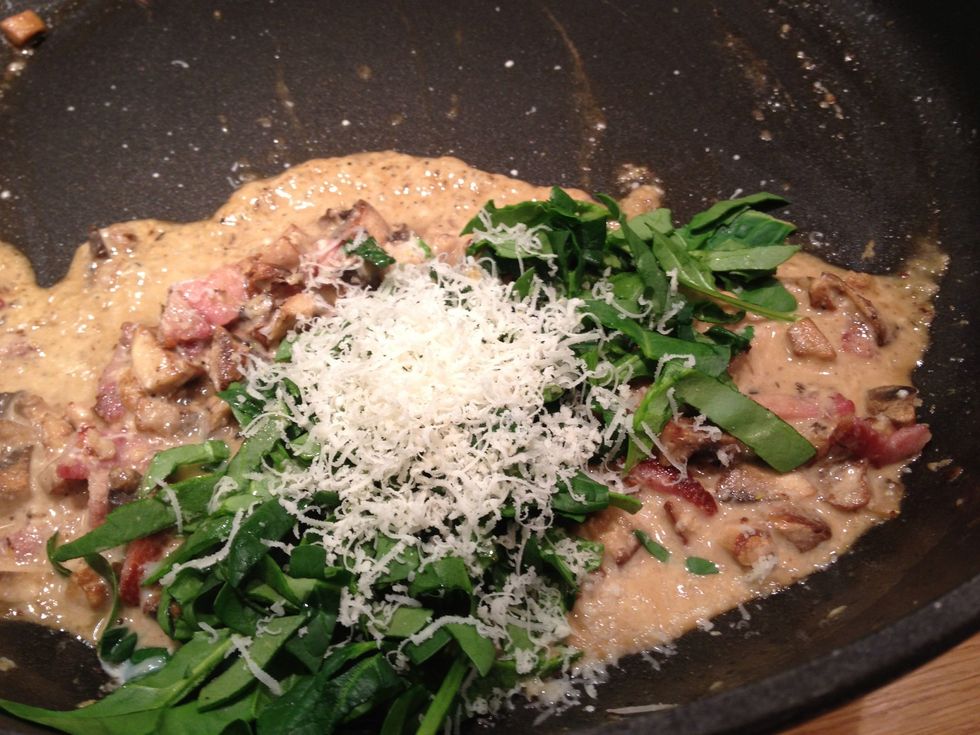 Add a handful of shredded spinach and a little parmeaan