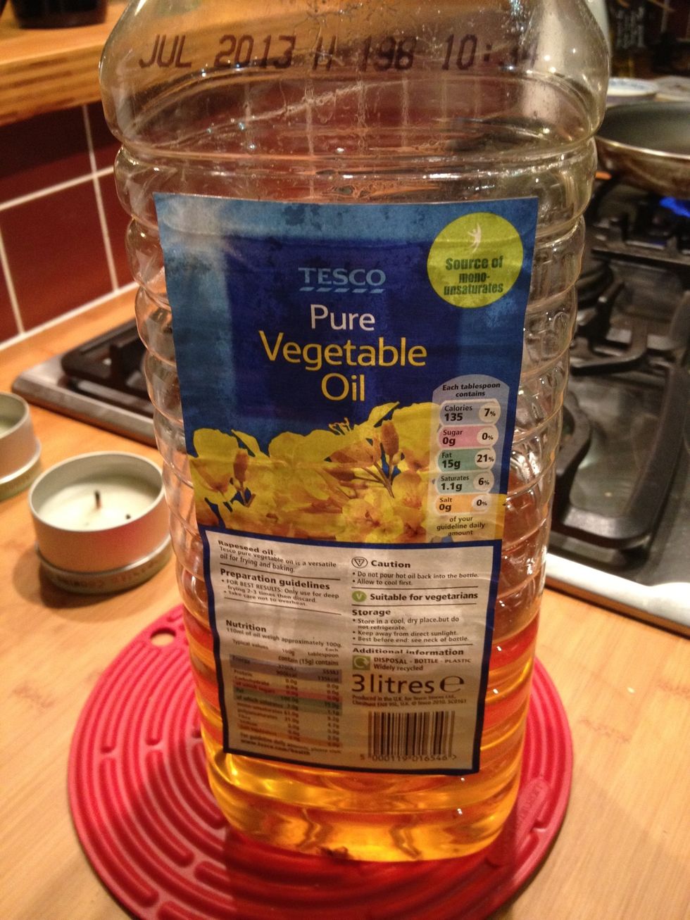 Add a large glug  of oil from a small oil bottle