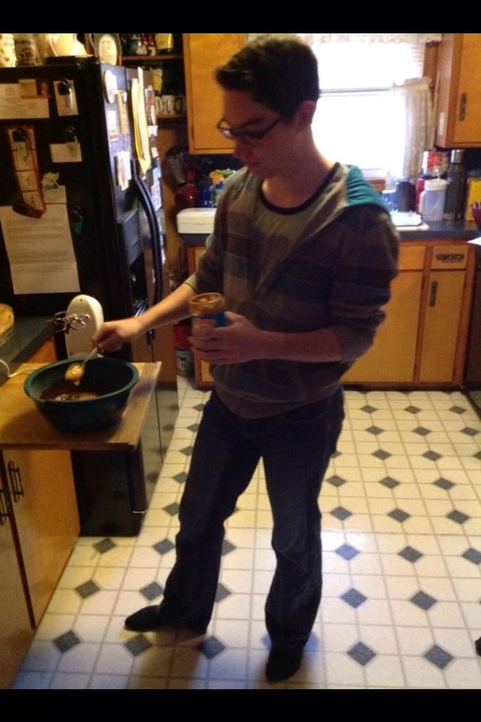 Add a large scoop of Peanut butter, or as much as you'd like.