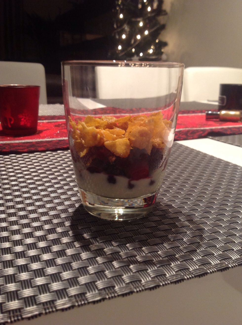 Add a layer of any cereal. I used honey cornflakes.