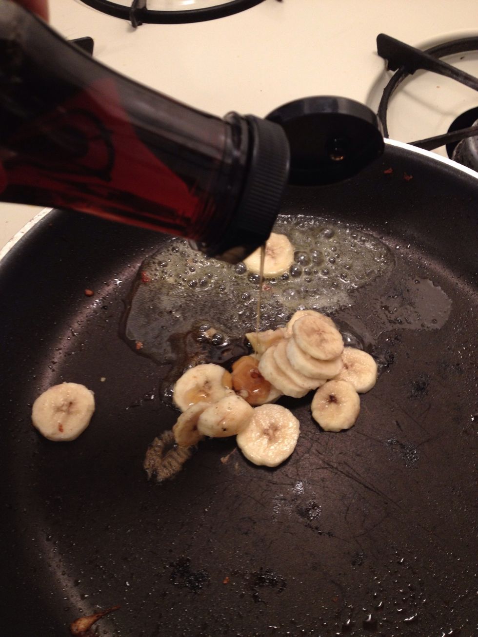 Add a little agave syrup to the pan. Saut\u00e9 the bananas for a few minutes or until golden brown. They taste like candy!