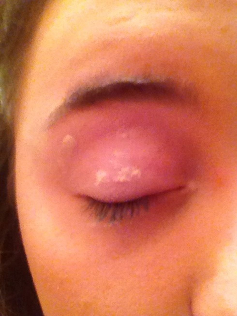 Add a little bit, not much at all.. Spread across eye lid until you can't see it anymore.