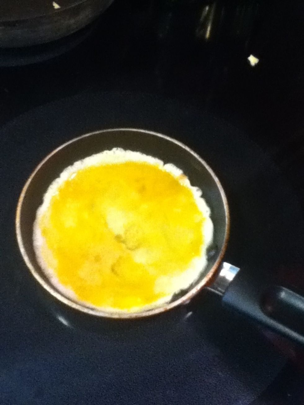 Add a little bit of the egg mixture and let it cook