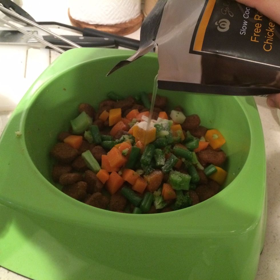 Add a little chicken stock, and mix it all together...