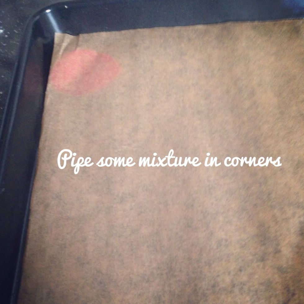 Add a little mixture to the corners of your baking paper to keep it in place! Don't use parchment as they will stick!