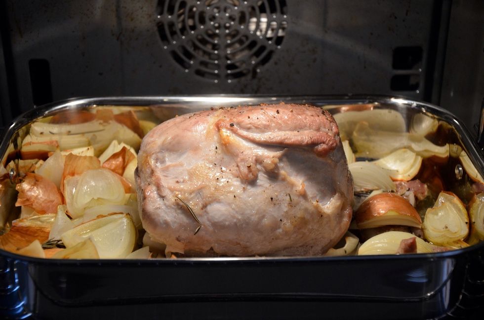 Add a little water on top of the meat every 10-15 min. This is after 30 min.