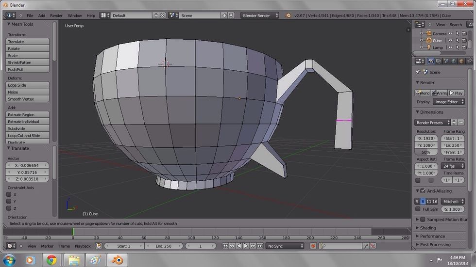 Add a loop cut (shortcut CTRL R) to the middle of the handle if it's long.