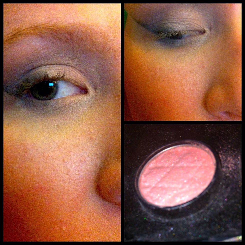 Add a medium shade warm toned highlight, like a peachy pink or a gold-flecked taupe to the inner third of the eyelid to brighten and open the eye and blend well into the darker hues of the outer half.