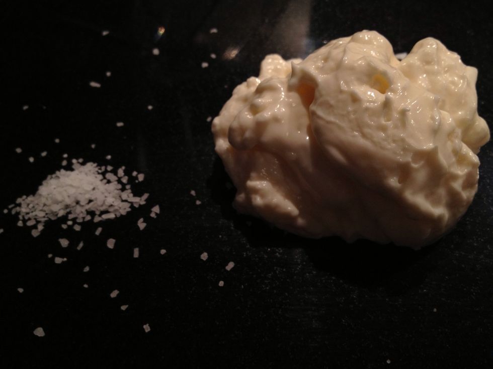 Add a pinch of salt, 2 tablespoons of mayonnaise (optional) and 1/2 cup of finely chopped onions (not pictured) into mashed eggplants. Process one more time in food processor.